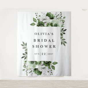 Olive Green Elegant Floral Bridal Shower Backdrop Tapestry