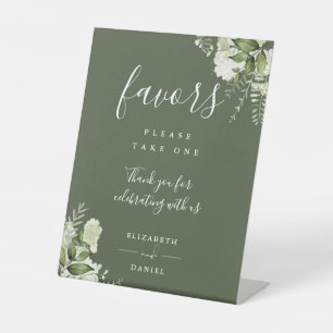 Olive Green Elegant Floral Greenery Favors  Pedestal Sign