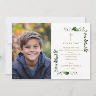 Olive Green Elegant Floral Photo Confirmation Thank You Card