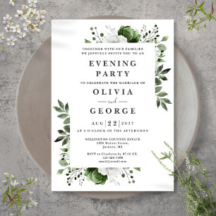 Olive Green Elegant Floral Wedding Evening Party Invitation
