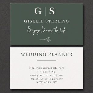 Olive Green Elegant Minimalist Monogram Business Card