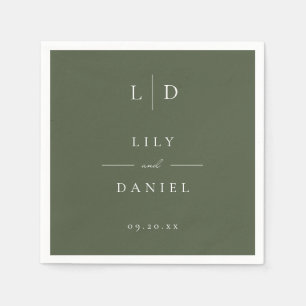 Olive Green Elegant Minimalist Monogram Wedding  Napkin