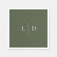 Olive Green Elegant Minimalist Monogram Wedding