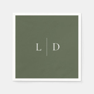 Olive Green Elegant Minimalist Monogram Wedding Napkin