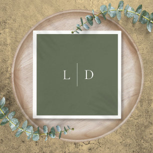 Olive Green Elegant Minimalist Monogram Wedding Napkin