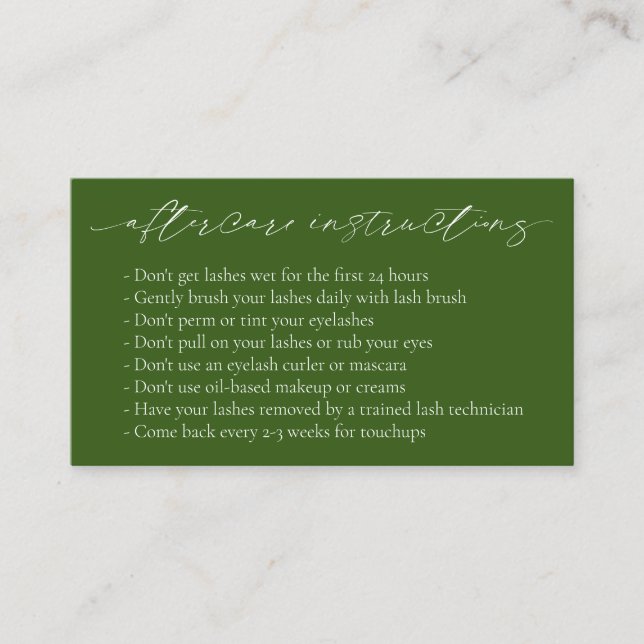 Olive Green Elegant Modern Aftercare Business Card (Front)