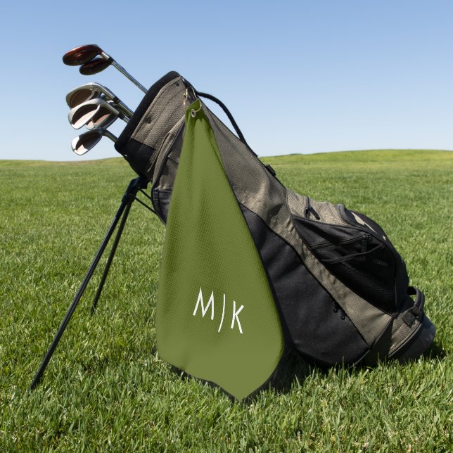 Olive Green | Elegant Modern Monogram Golf Towel (Green)