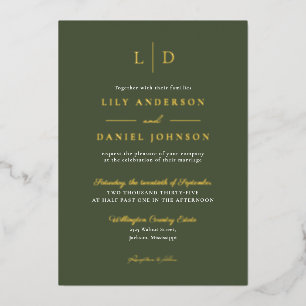 Olive Green Elegant Monogram Luxury Wedding Gold