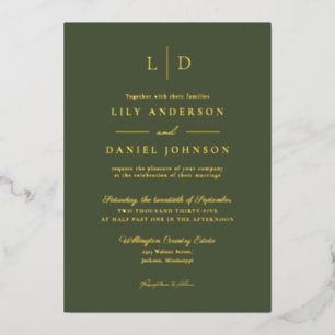 Olive Green Elegant Monogram QR Code Wedding Gold