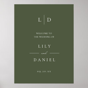 Olive Green Elegant Monogram Wedding Welcome Sign