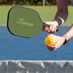Olive Green Elegant Name   Trendy Minimalist Pickleball Paddle