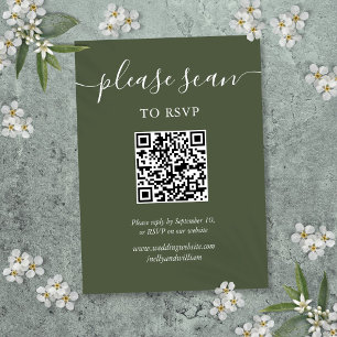 Olive Green Elegant Script RSVP QR Code Enclosure Card