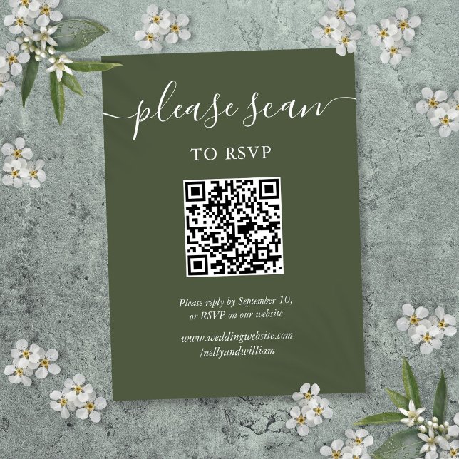 Olive Green Elegant Script RSVP QR Code Enclosure Card (Olive Green Elegant Script RSVP QR Code Enclosure Card)