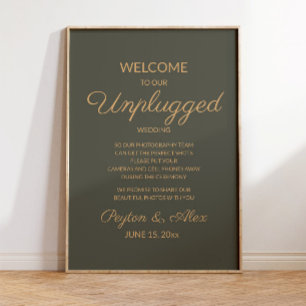 Olive Green Elegant Script Unplugged Wedding Sign