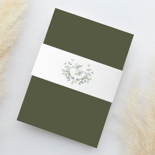 Olive Green Elegant Wedding Monogram Invitation Belly Band