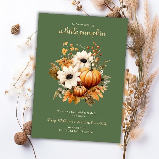 Olive Green Expecting A Little Pumpkin Pregnancy Announcement (We're Expecting A Little Pumpkin Pregnancy Announcement Card)