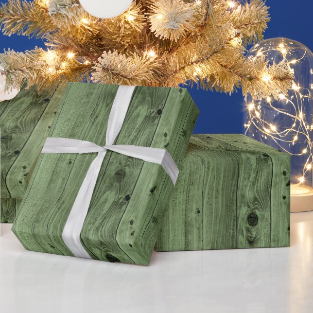 Olive Green Faux Wood Wrapping Paper (Holidays)