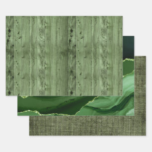 Olive Green Faux Wood Wrapping Paper Sheet