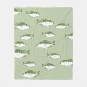 Olive green fish fleece blanket