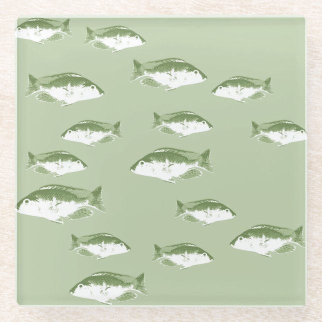 Olive green fish glass coaster (Front)