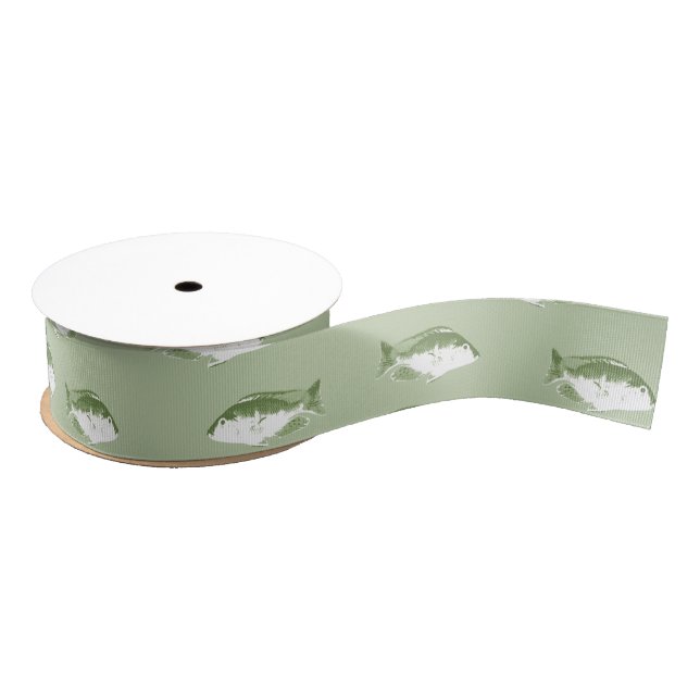 Olive green fish grosgrain ribbon (Spool)