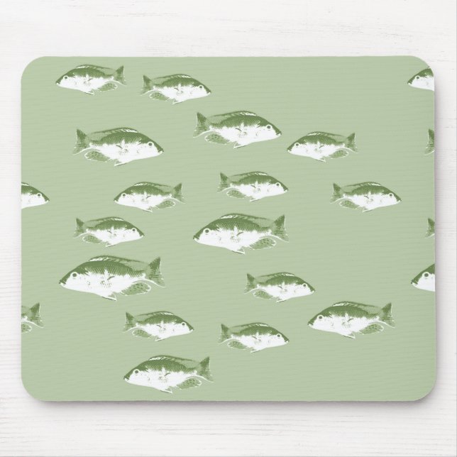 Olive green fish mouse mat (Front)