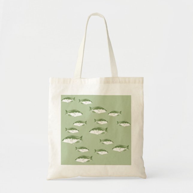 Olive green fish tote bag (Front)