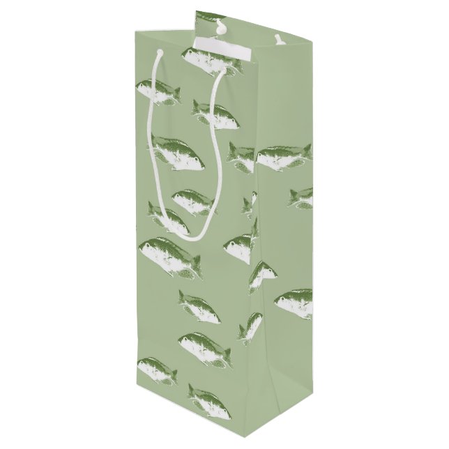Olive green fish wine gift bag (Back Angled)