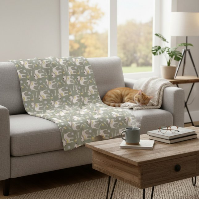 Olive Green Fleece Blanket with Playful Pitbulls  (Creator Uploaded)