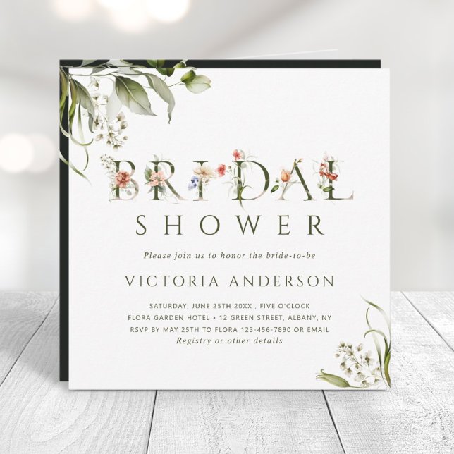 Olive Green Floral Botanical Letter Bridal Shower Invitation (Creator Uploaded)