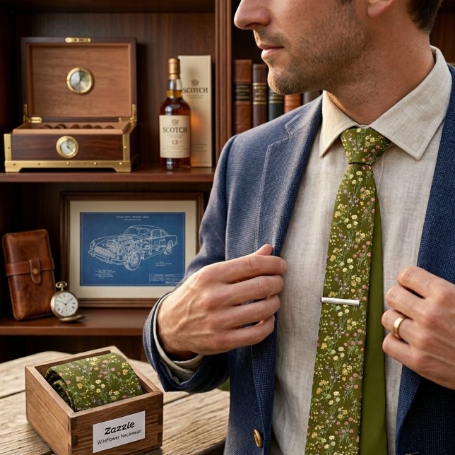 Olive Green Floral Grace Elegance Tie (Creator Uploaded)