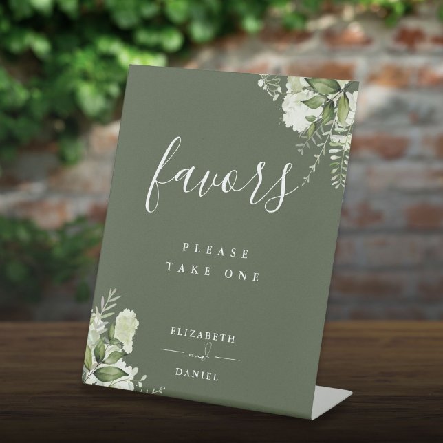 Olive Green Floral Greenery Favors Table Pedestal Sign (Olive Green Floral Greenery Favors Table Pedestal Sign)