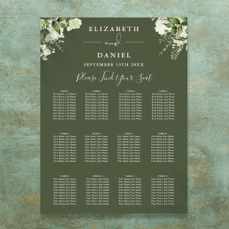Olive Green Floral Greenery Wedding Seating Chart