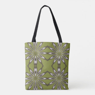 Olive Green Floral Kaleidoscope Pattern Tote Bag