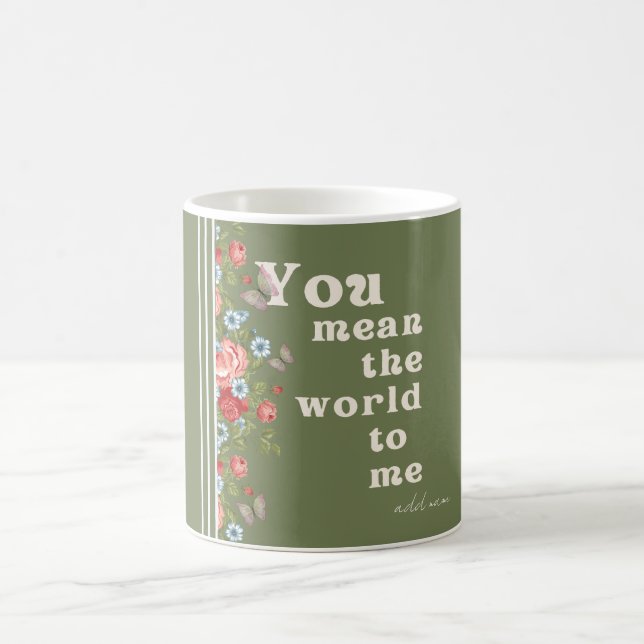 Olive Green Floral Mug – Romantic Gift with Roses  (Center)
