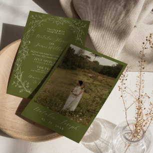 Olive Green Floral Romantic Old Money Wedding Invitation