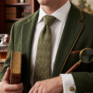 Olive Green Floral Rosette Foulard Tie