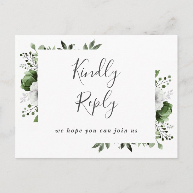 Olive Green Floral Song Request RSVP Postcard (Front)