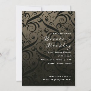 Olive Green Floral Swirl Wedding Invitation