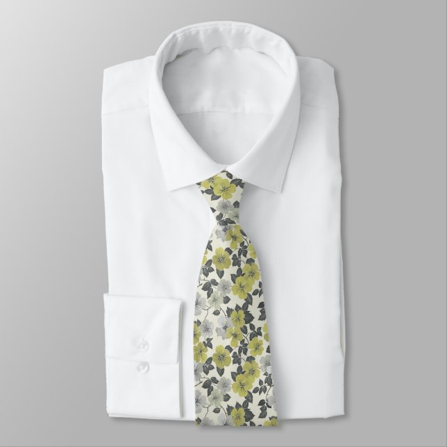 Olive Green Floral  Tie (Tied)