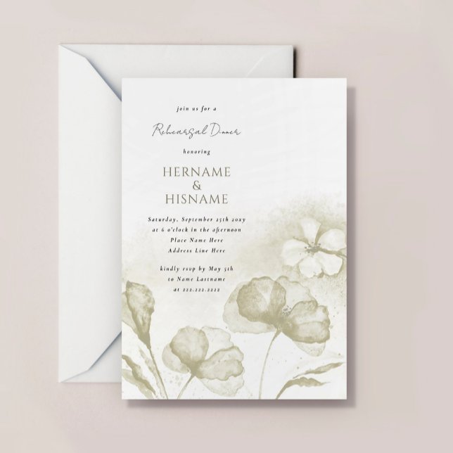 Olive Green Floral Watercolor Rehearsal Dinner Invitation (Creator Uploaded)