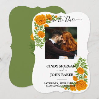 Olive Green Floral Wedding Save The Date Marigold
