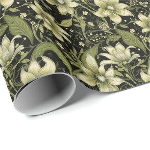 Olive Green Flowers Wrapping Paper