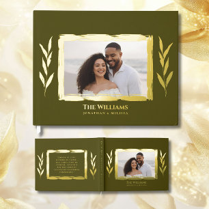 Olive Green Foil Wedding Guestbooks Photo Beach 