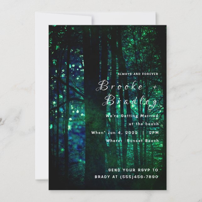 Olive Green Forest Glow Wedding Invitation (Front)