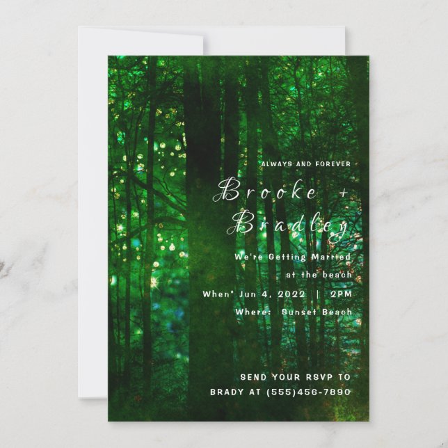 Olive Green Forest Glow Wedding Invitation (Front)