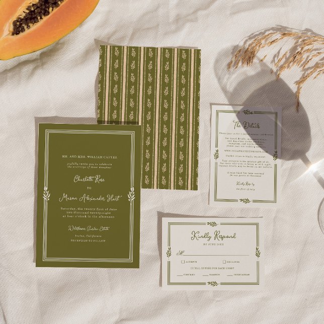 Olive Green Formal Wedding Invitation Card (Creator Uploaded)
