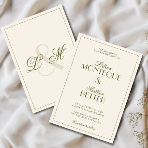 Olive Green Frame Initial Quiet Old Money Wedding Invitation