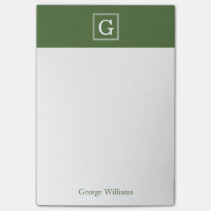 Olive Green Framed Monogram Personalised Post-it Notes