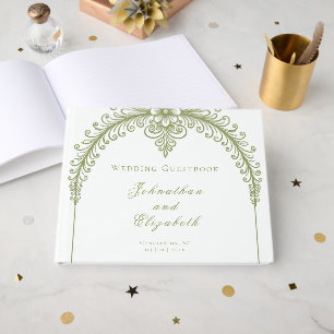 Olive Green French Flourish Arch Wedding Guest Book